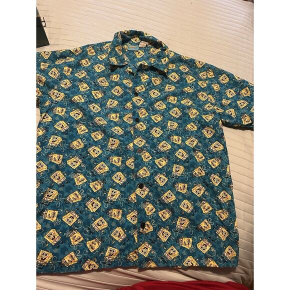 Vtg Y2K Nickelodeon SpongeBob SquarePants Shirt Mens M Blue All Over Print 2001 - Picture 2 of 6
